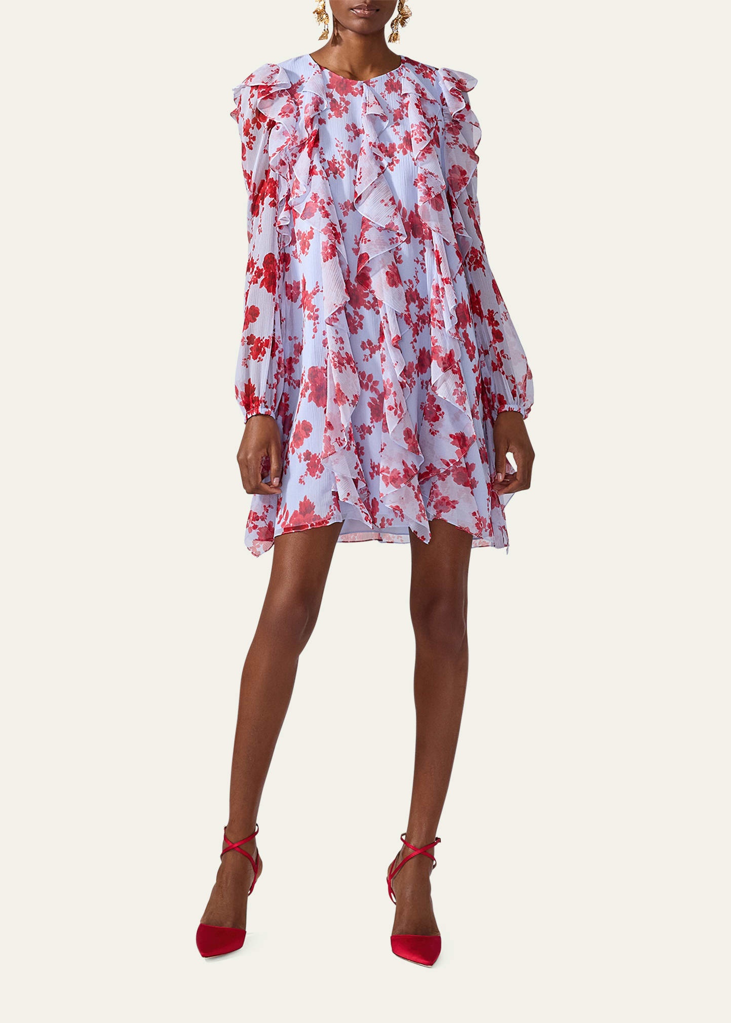Floral Ruffle Chiffon Mini Dress - 2