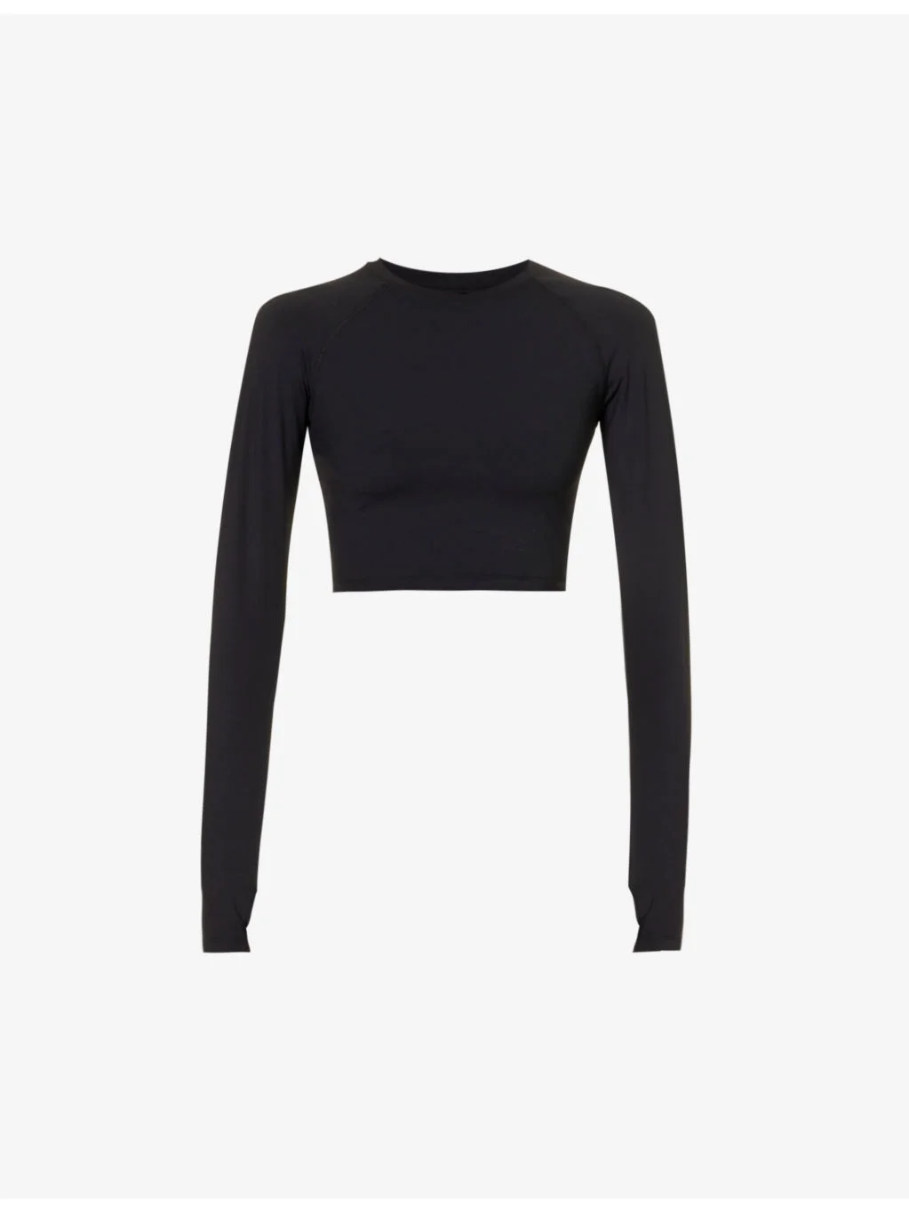 Fitted long-sleeved cropped stretch-woven T-shirt - 1