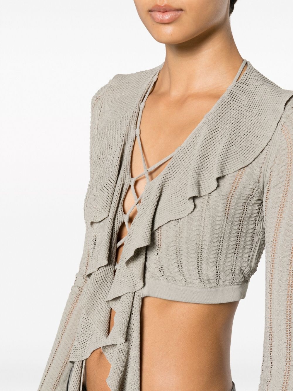 lace-up crochet-knit top - 5