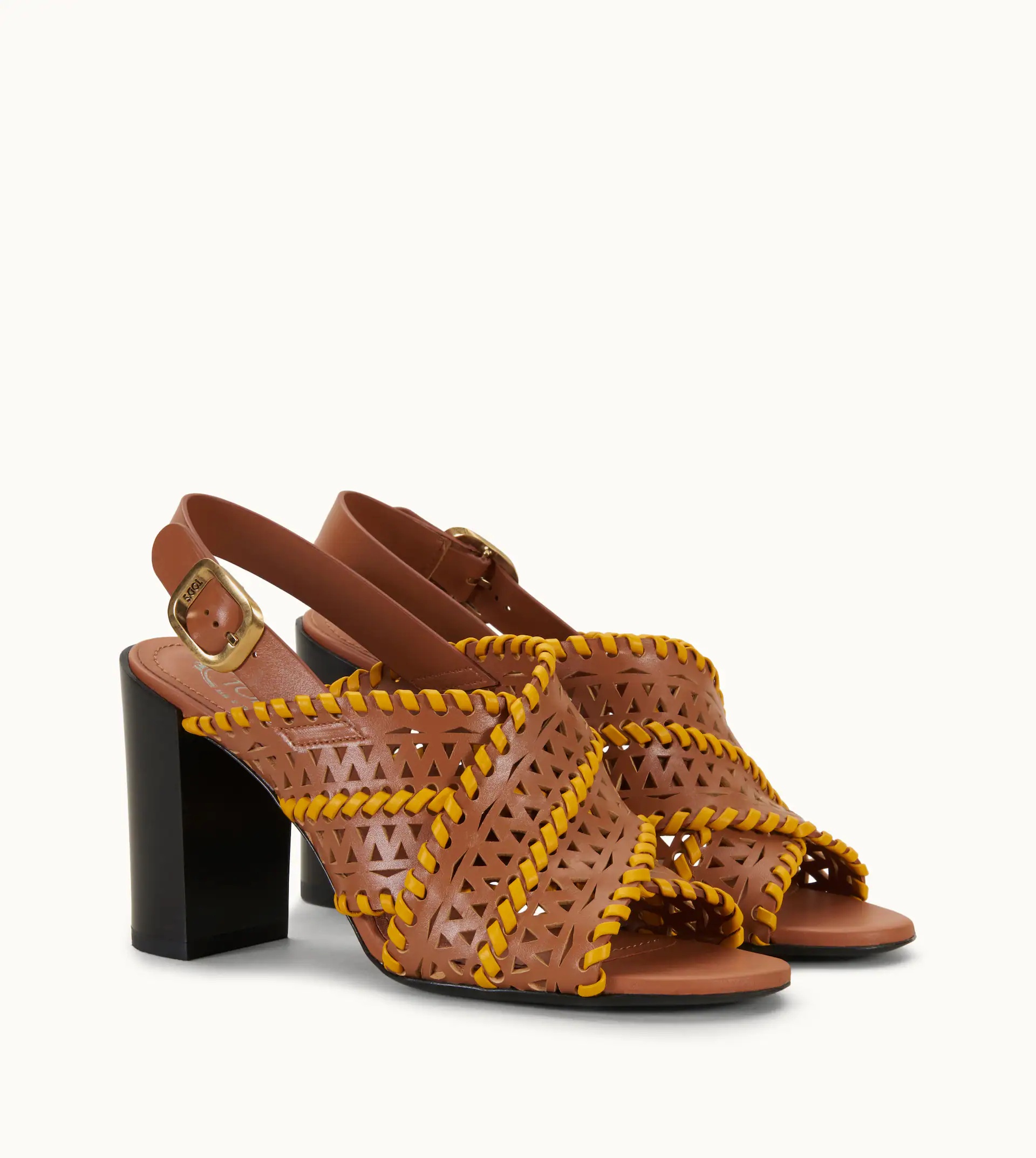 SANDALS IN LEATHER - BROWN, YELLOW - 5