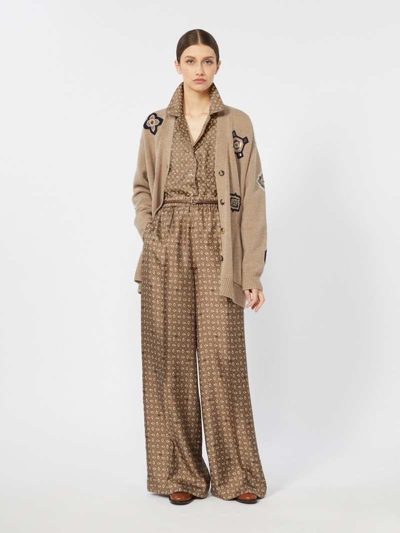 Max Mara VISCHIO Printed silk trousers - MUD outlook