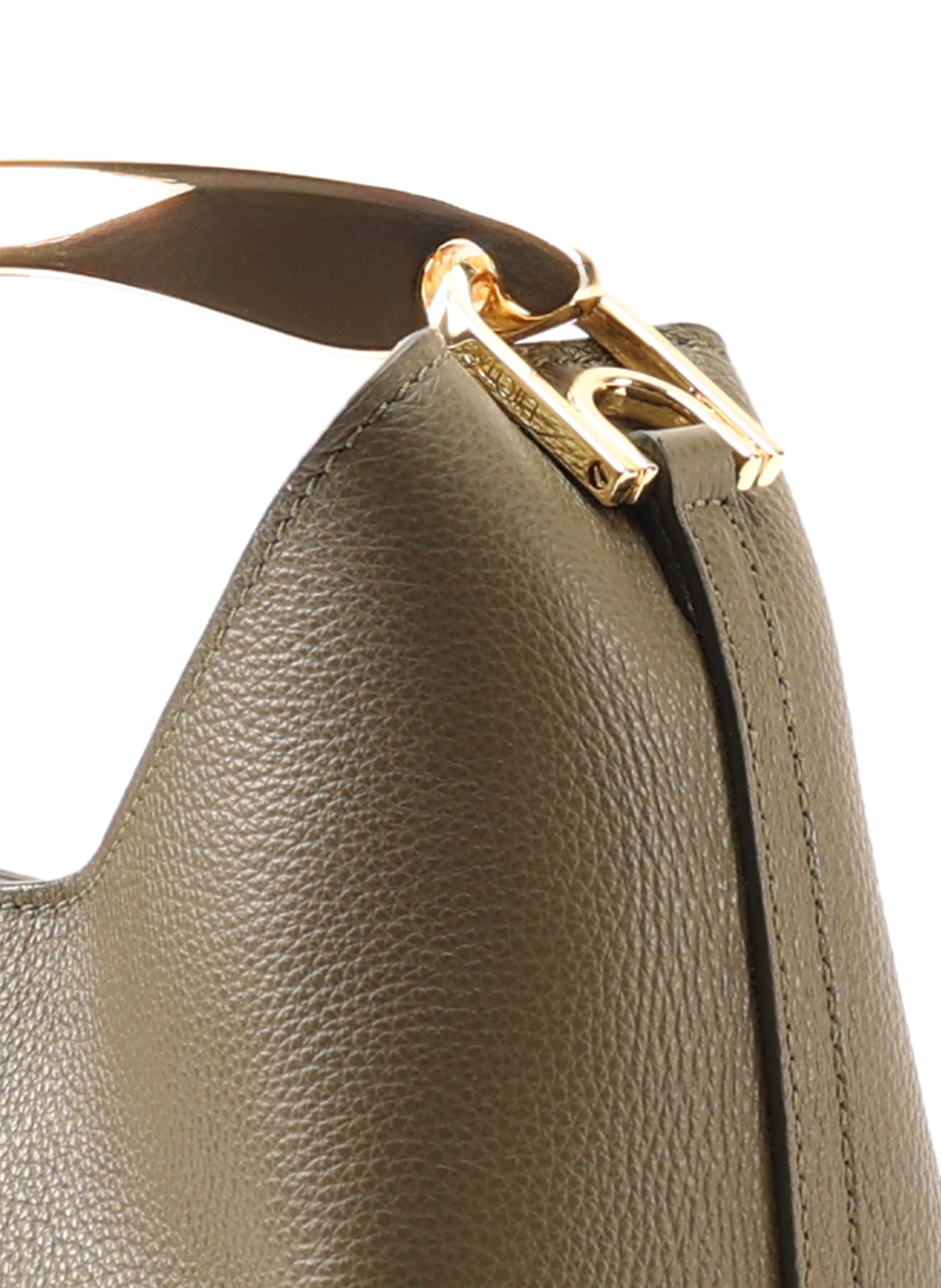 Small Boomerang Pebbled Leather Khaki - 3