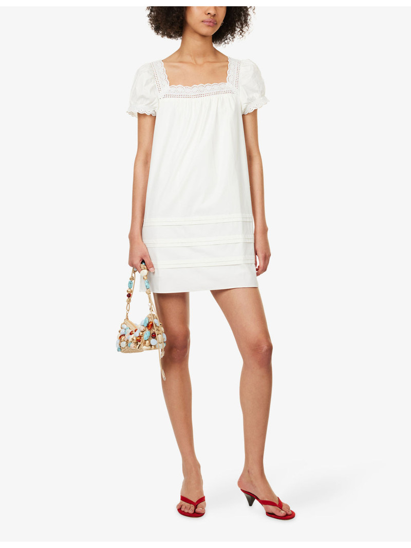 Reformation Joliette Lace-Trim Cotton Mini Dress outlook