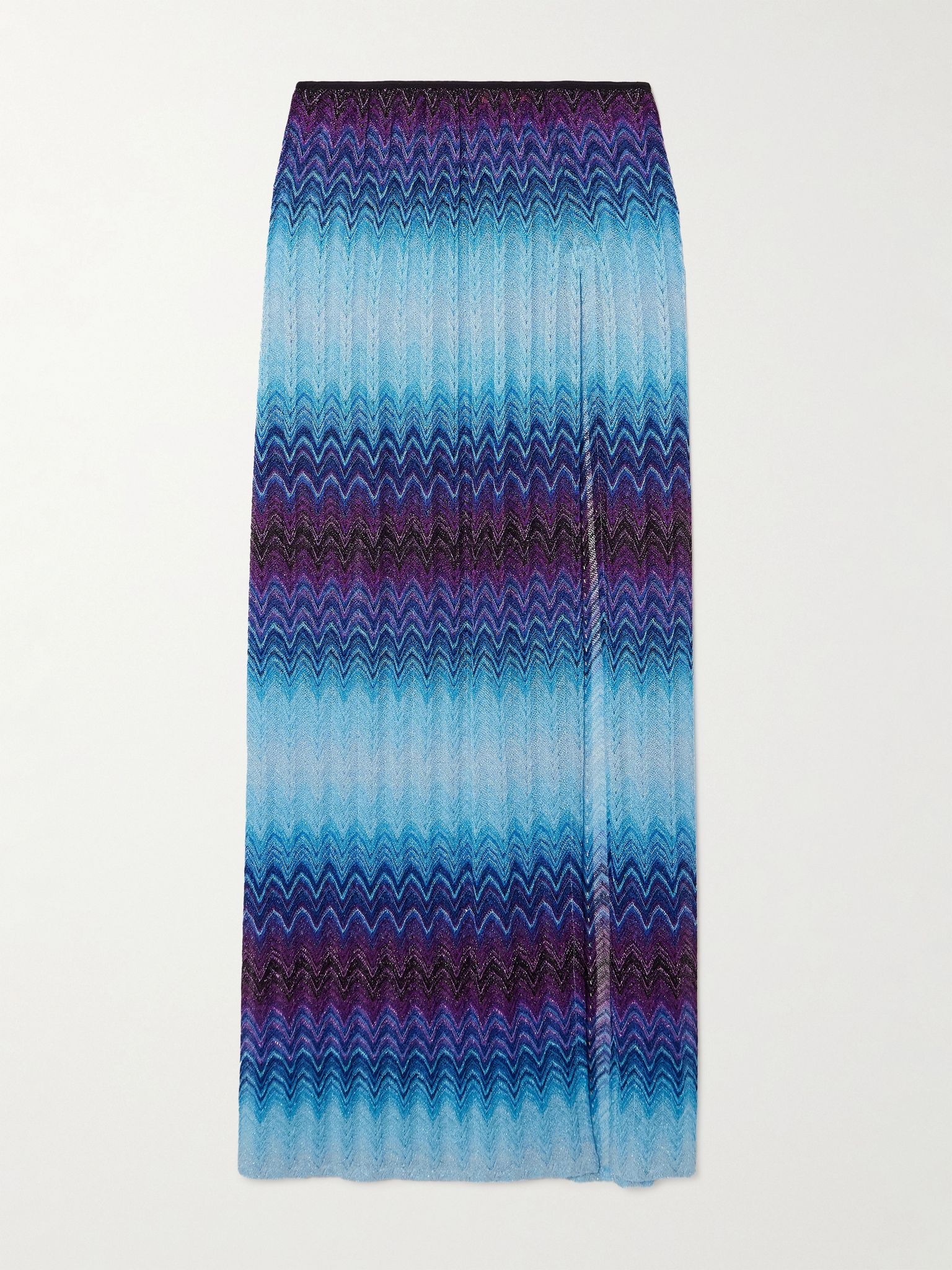 Ombré metallic crochet-knit midi skirt Blue - 1
