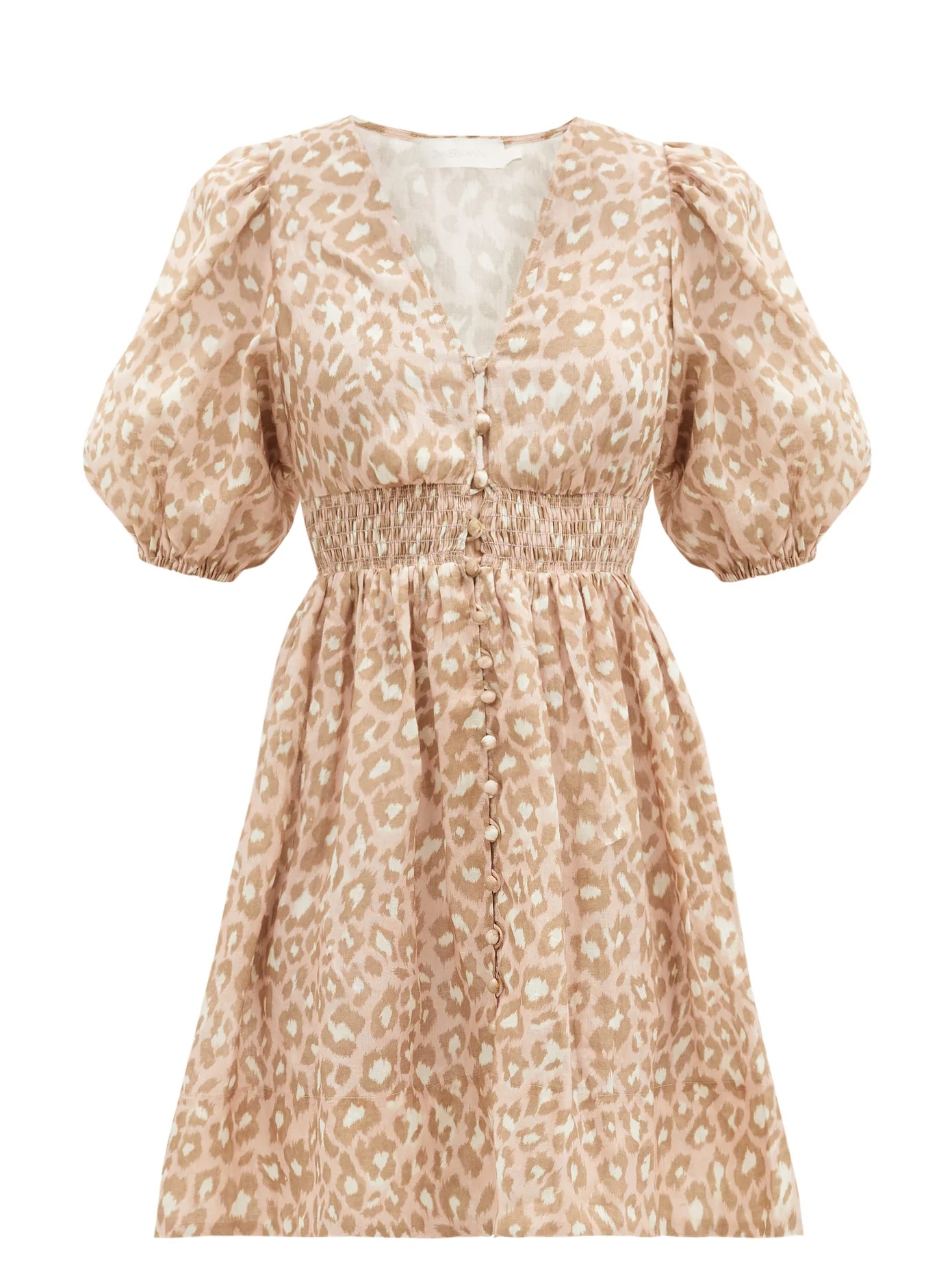 Carnaby puffed-sleeve leopard-print linen dress - 1