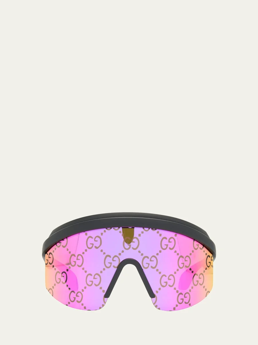 Men's Monogram-Lens Acetate Mask Sunglasses - 1