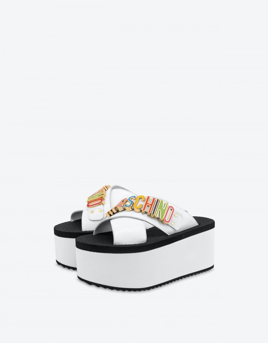 MULTICOLOR LETTERING WEDGE SANDALS - 1