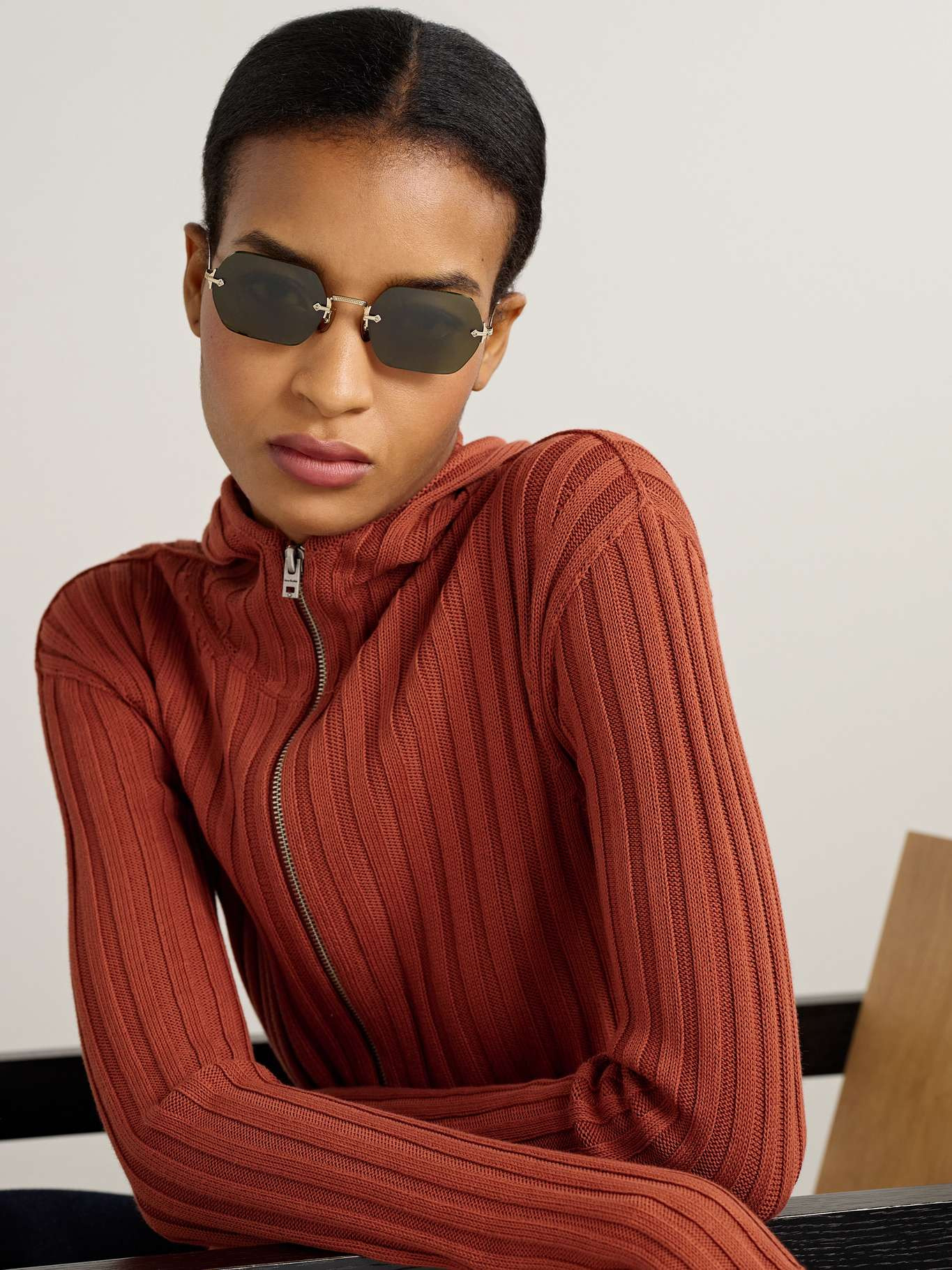 TK-13 rimless hexagon-frame gold-tone sunglasses Gold - 2