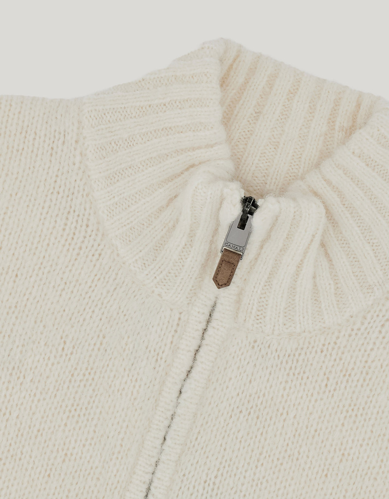 CREAM ZIPPERED MOCK NECK SWEATER WITH GRAY TONES IN AN ALPACA BLEND 6