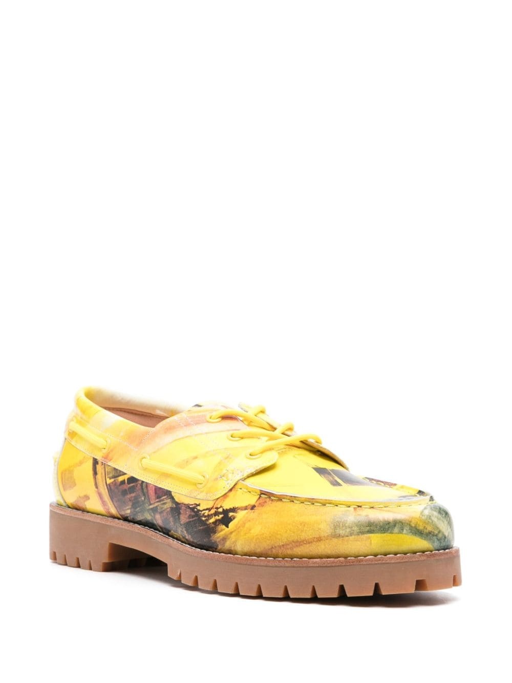 graphic-print leather boat shoes - 2