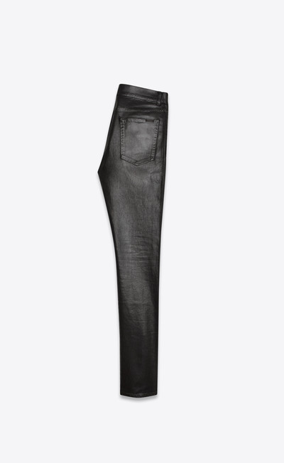 SAINT LAURENT skinny jeans in oily coated black stretch denim outlook