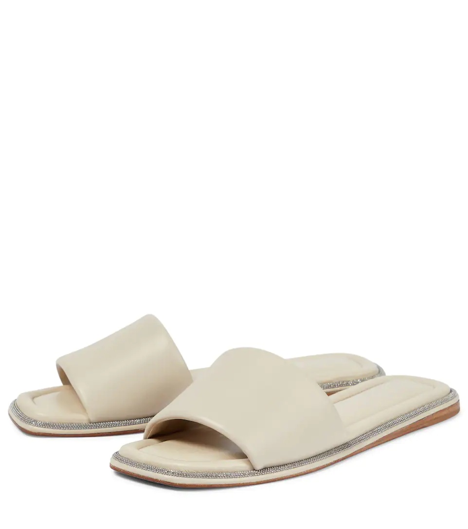 Embellished leather slides - 5