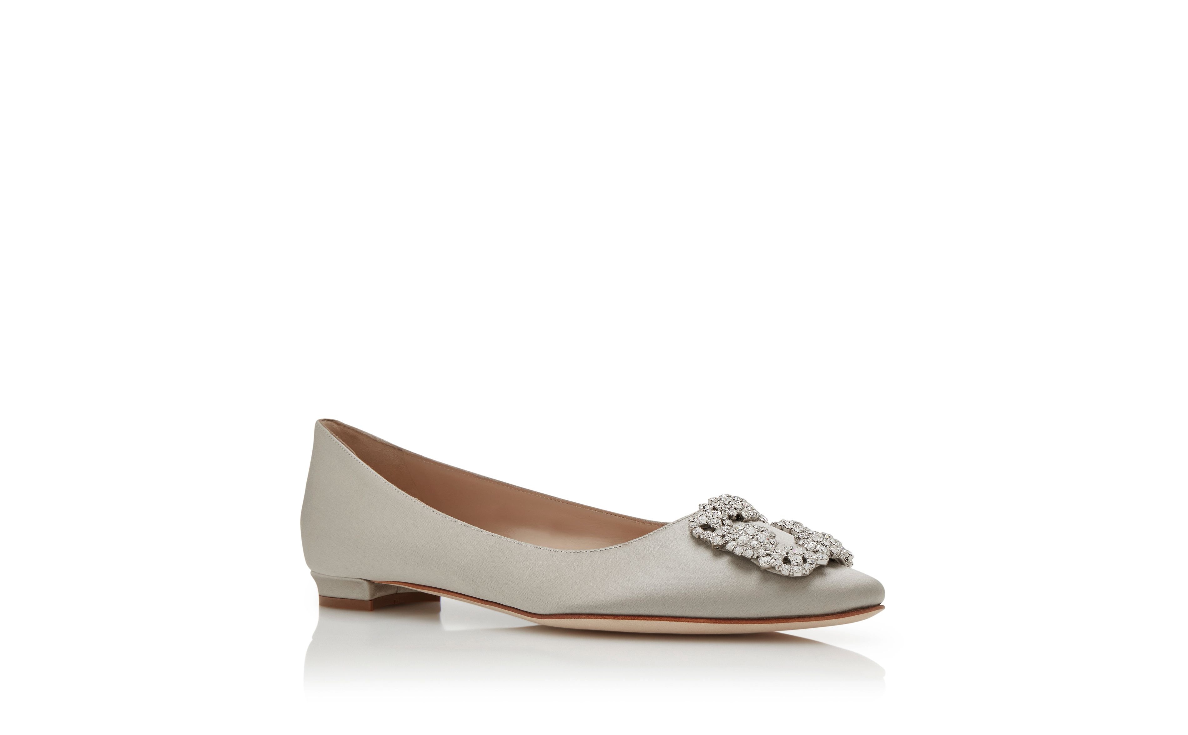 Grey Satin Jewel Buckle Flat Pumps - 3