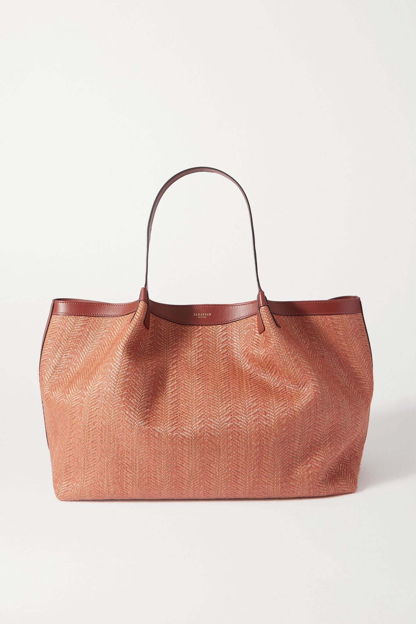 Secret medium leather-trimmed woven raffia tote - 1