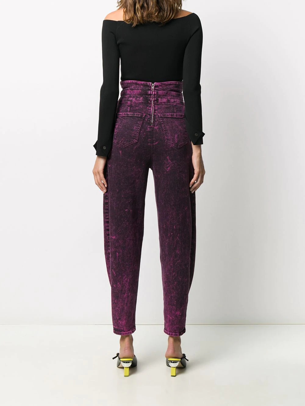 marbled bow detail high-waisted trousers - 4