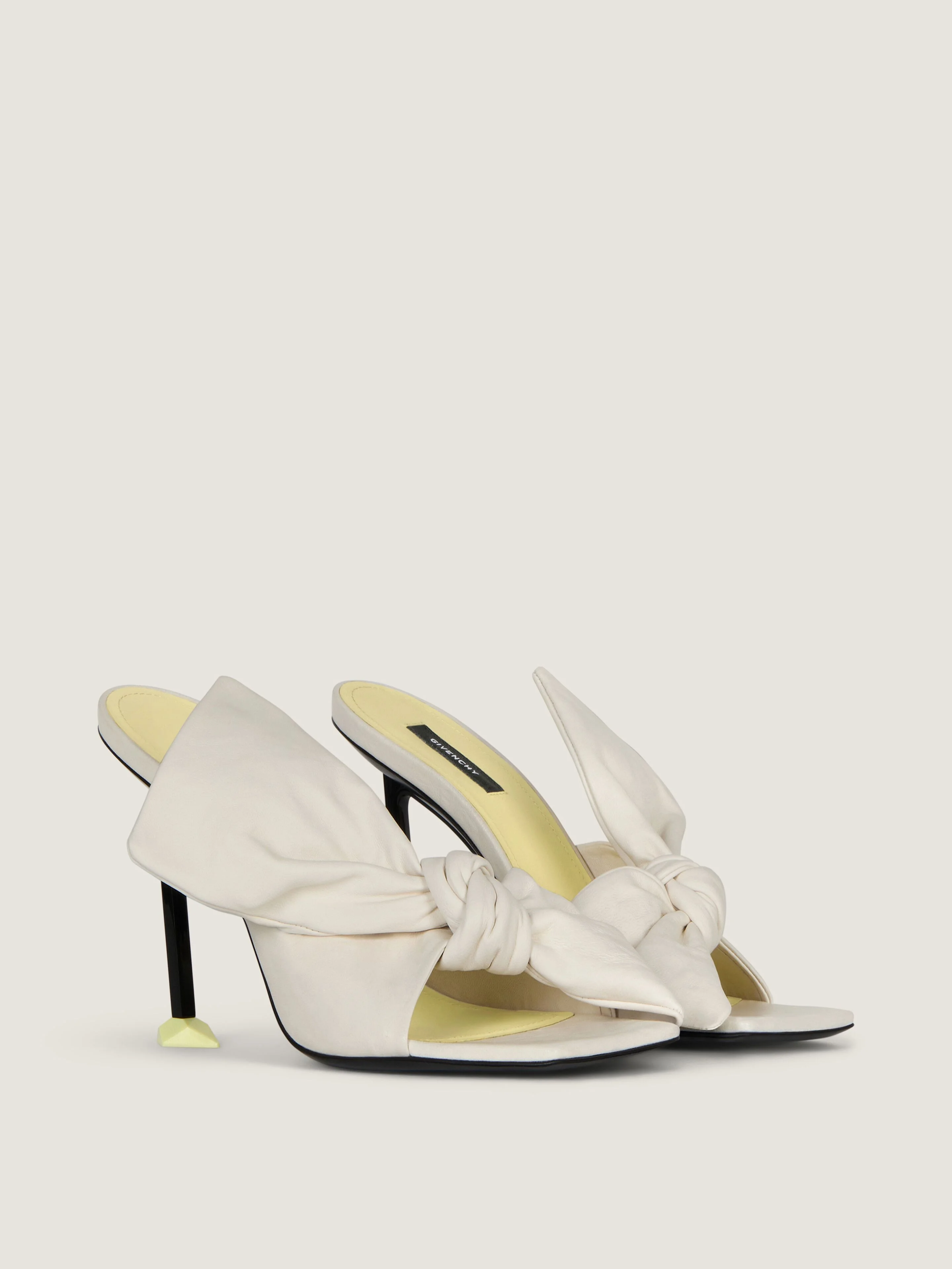 BOUDOIR HEELED MULES IN NAPPA LEATHER WITH BOW - 1
