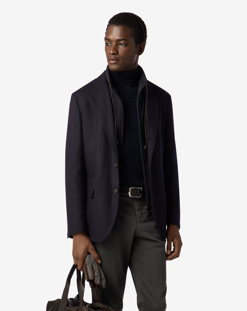 CORNELIANI Blue techno cashmere jacket with detachable vest outlook