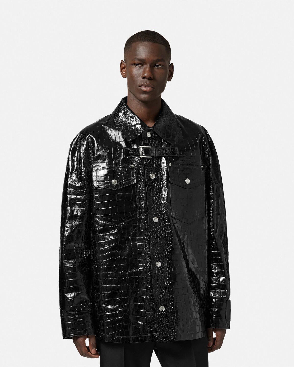 Croc-Effect Leather Blouson Jacket - 3