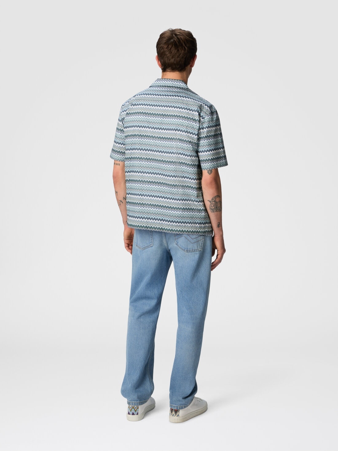 Zig zag cotton poplin bowling shirt with breast pocket - 3