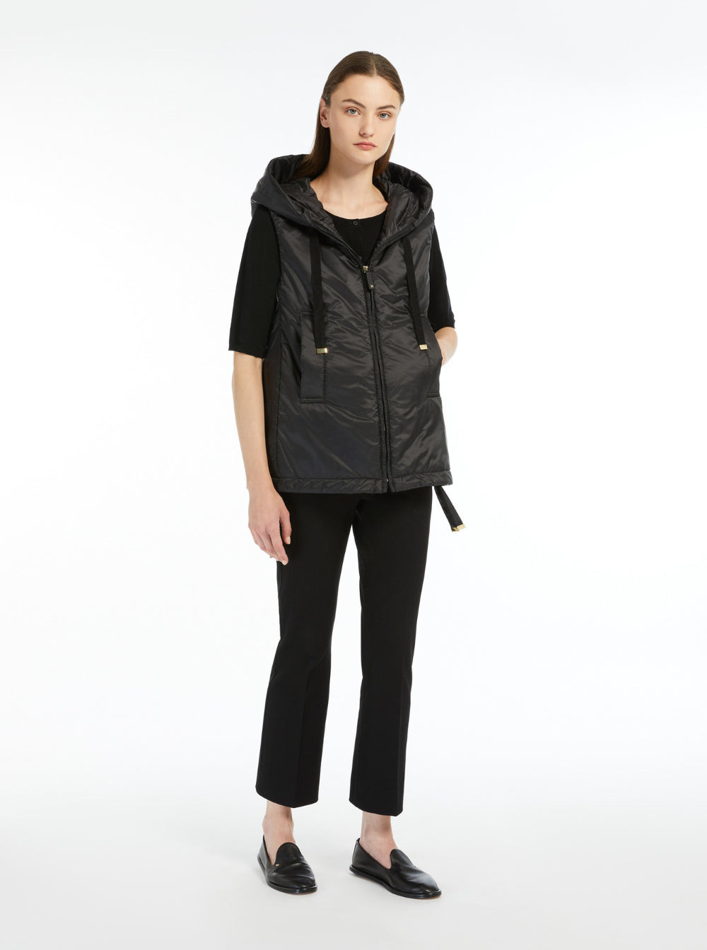 Max Mara Women 'Greengo' Black Sleeveless Vest With Drawstring Hood In Tech Fabric Woman - 4