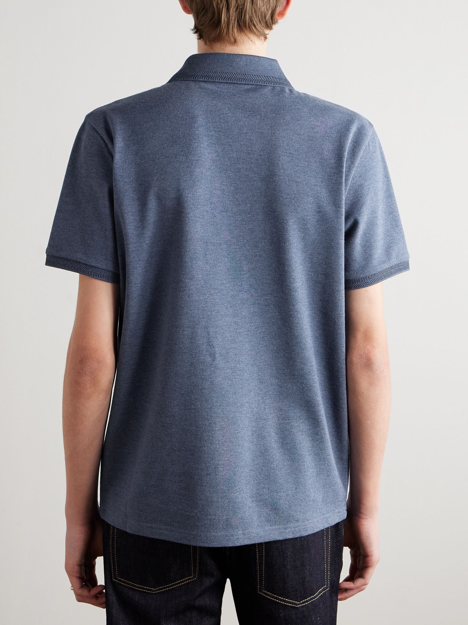 Logo-Appliquéd Cotton-Piqué Polo Shirt Blue - 4