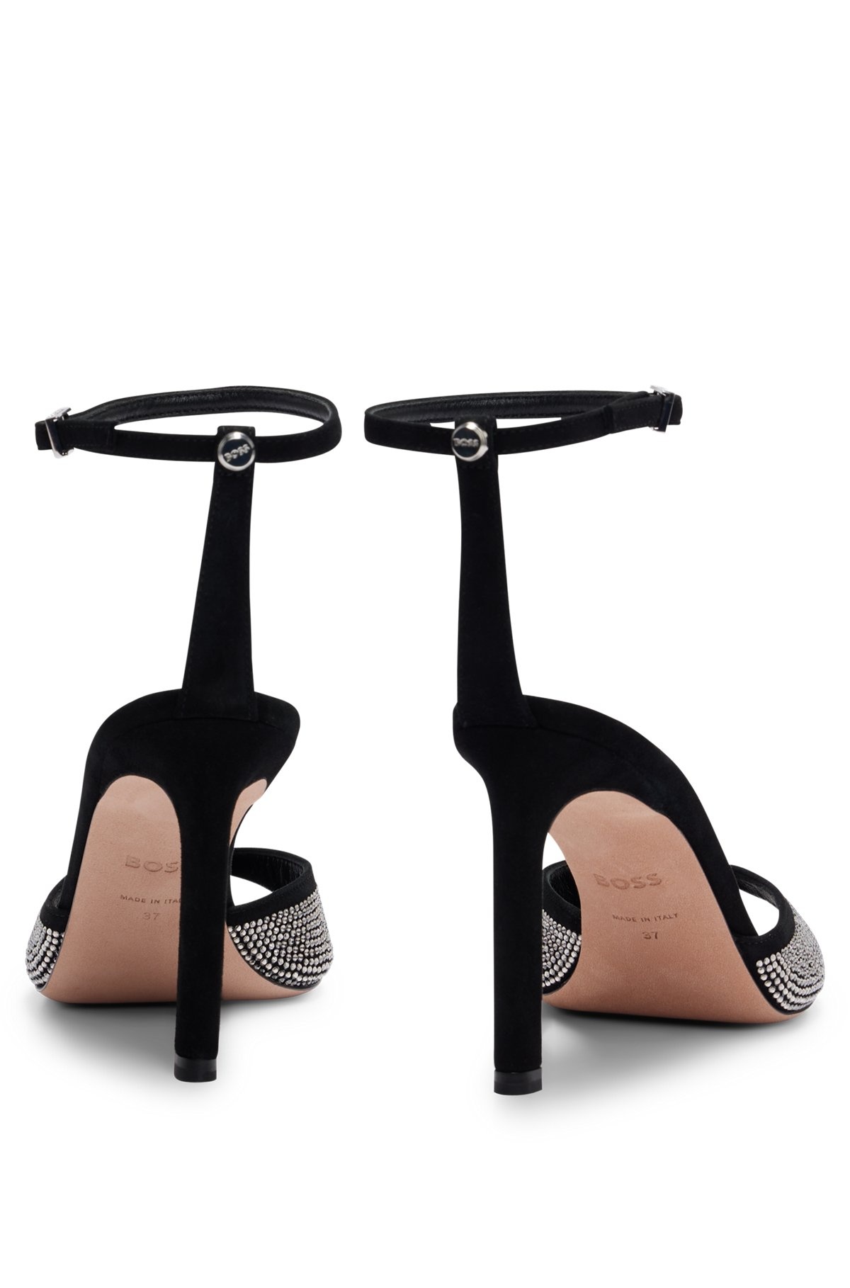 SUEDE SANDALS WITH CRYSTAL STUDS AND BUCKLE - 6