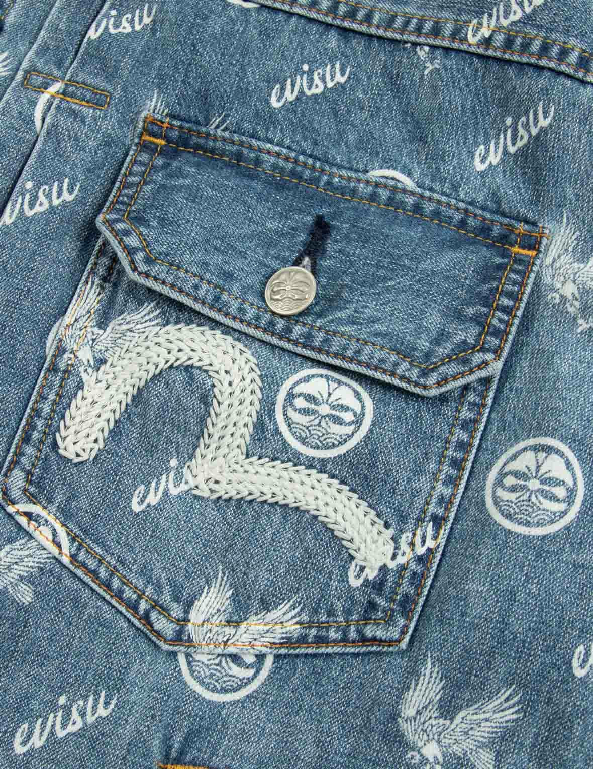 EAGLE AND KAMON ALLOVER DISCHARGED PRINT DENIM JACKET - 8