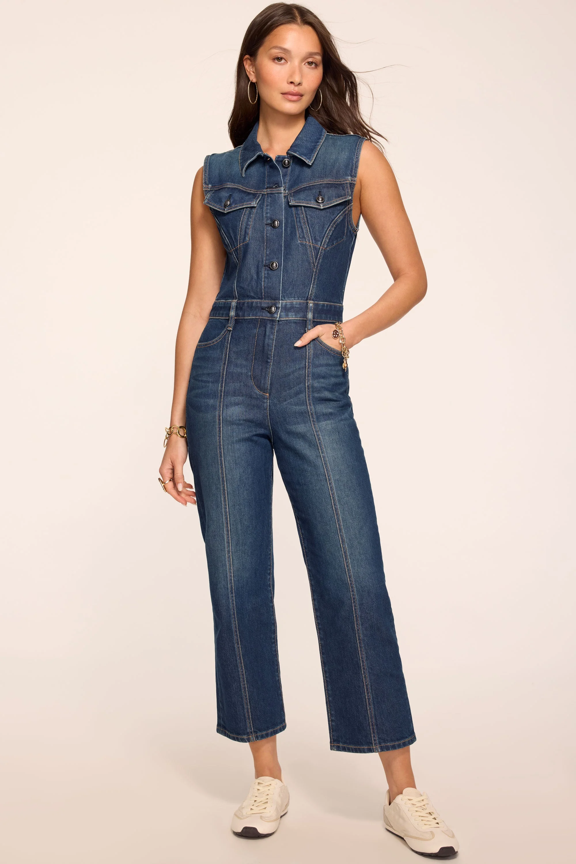 Jessie Sleeveless Denim Cropped Jumpsuit - 1