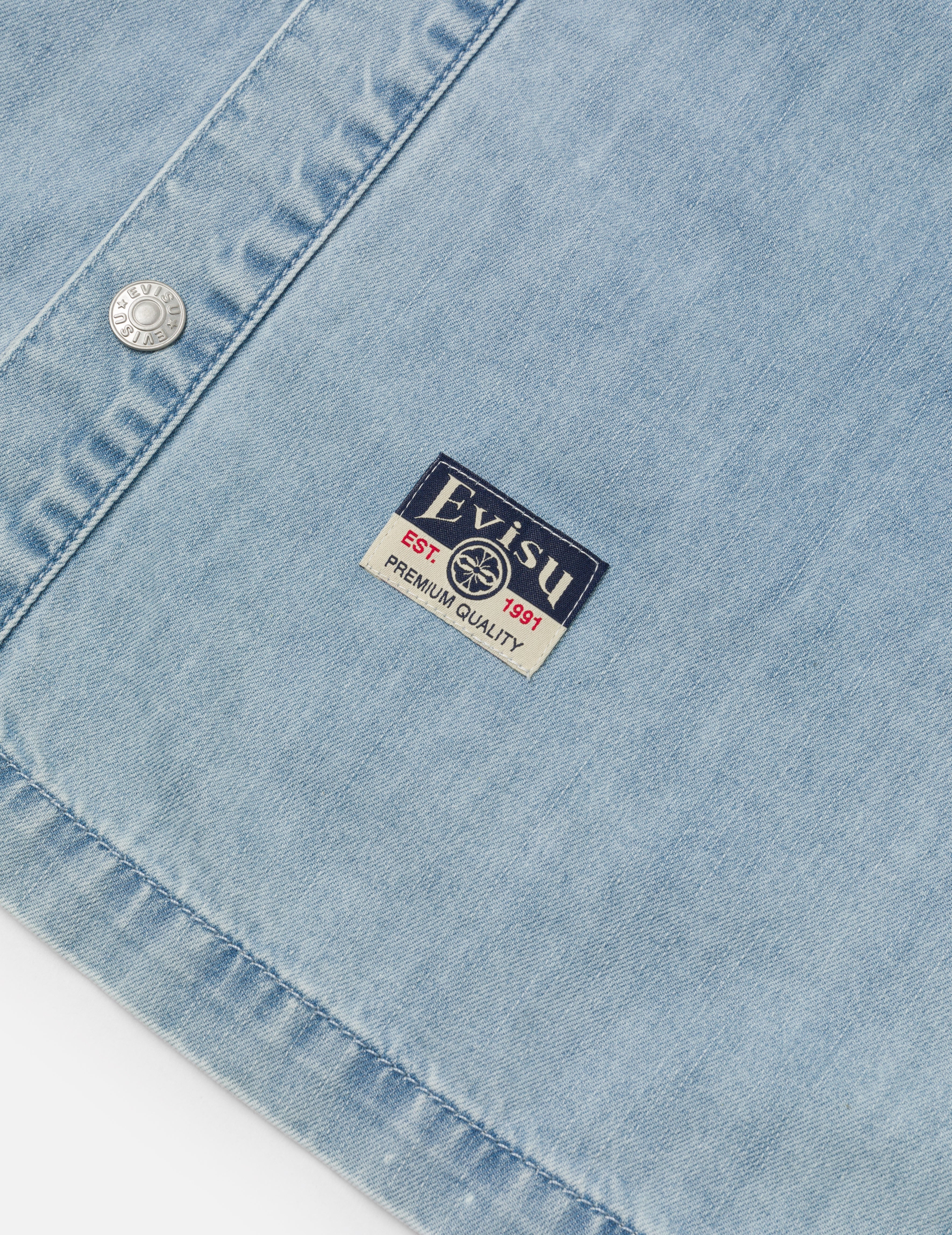 Hakutaku and Logo Print Fashion Fit Denim Baseball Shirt - 7