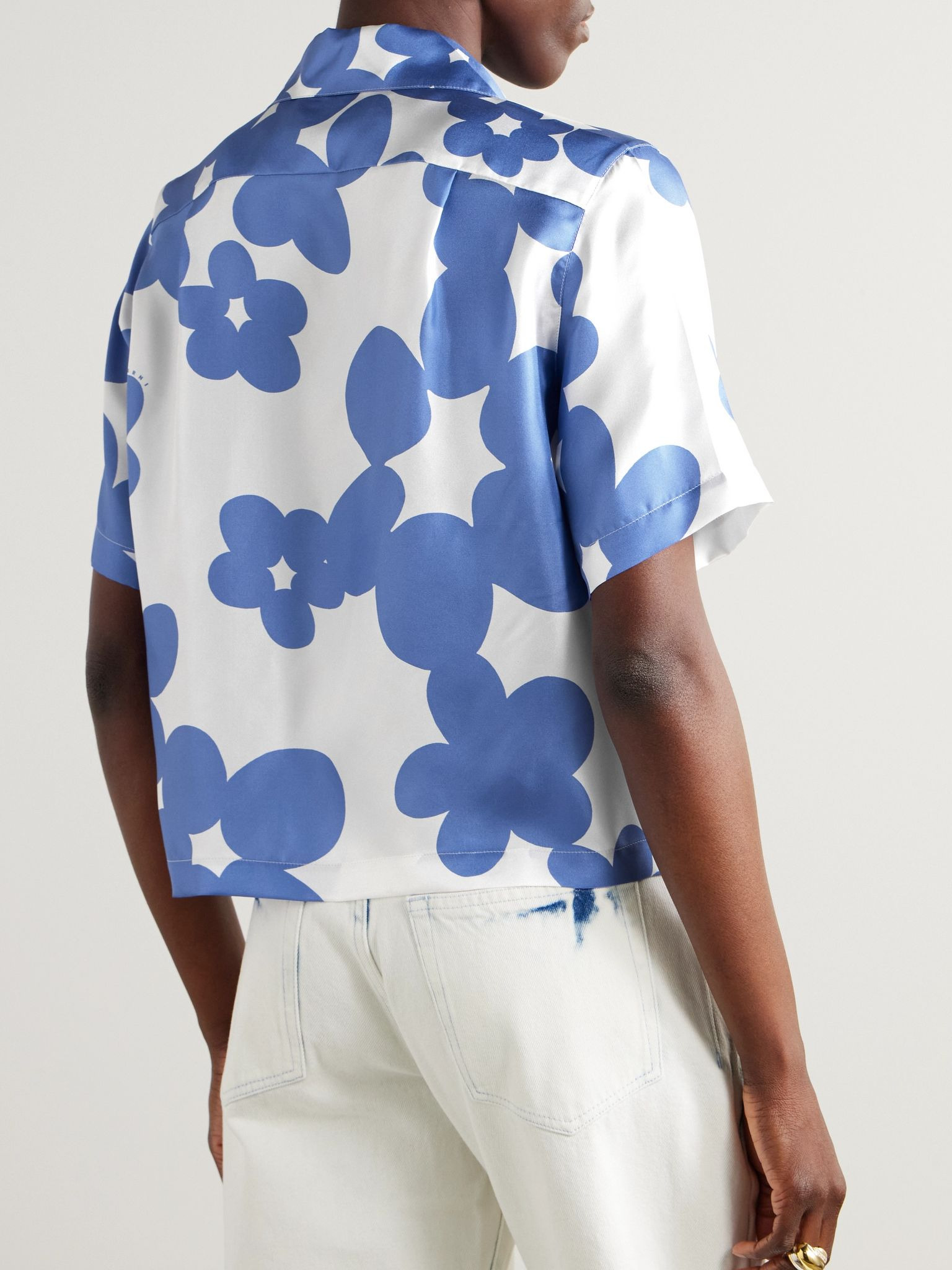 Floral-print silk-twill shirt Blue - 4