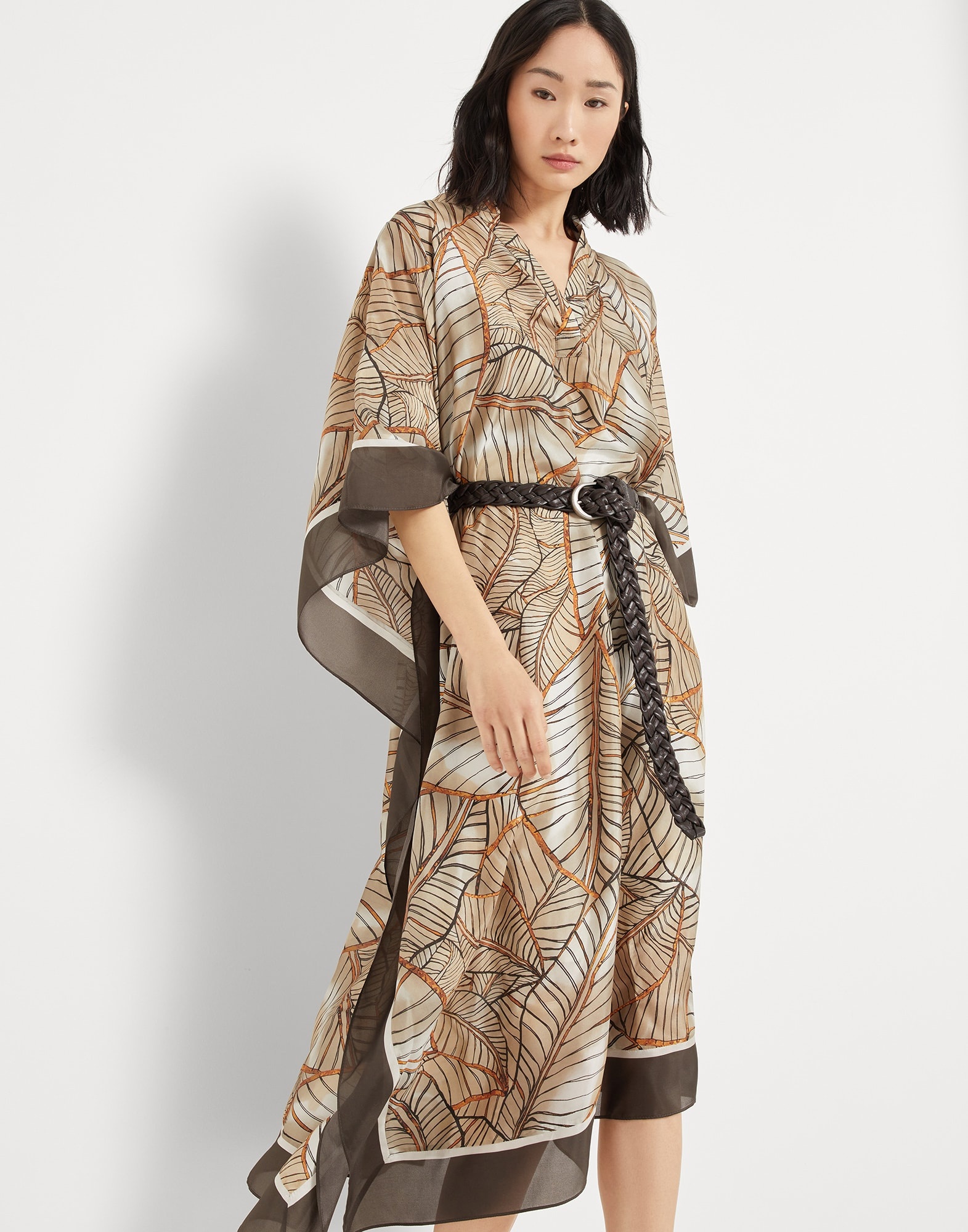 Silk papyrus print pongée caftan dress - 4