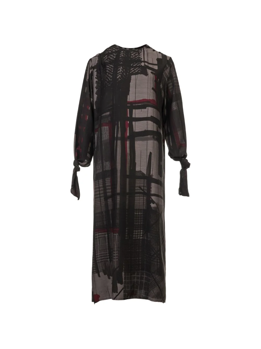abstract-print tie-detail midi dress - 1