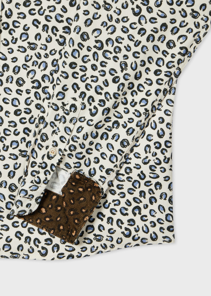 Paul Smith White 'Animal' Print Corduroy Button-Down Shirt outlook