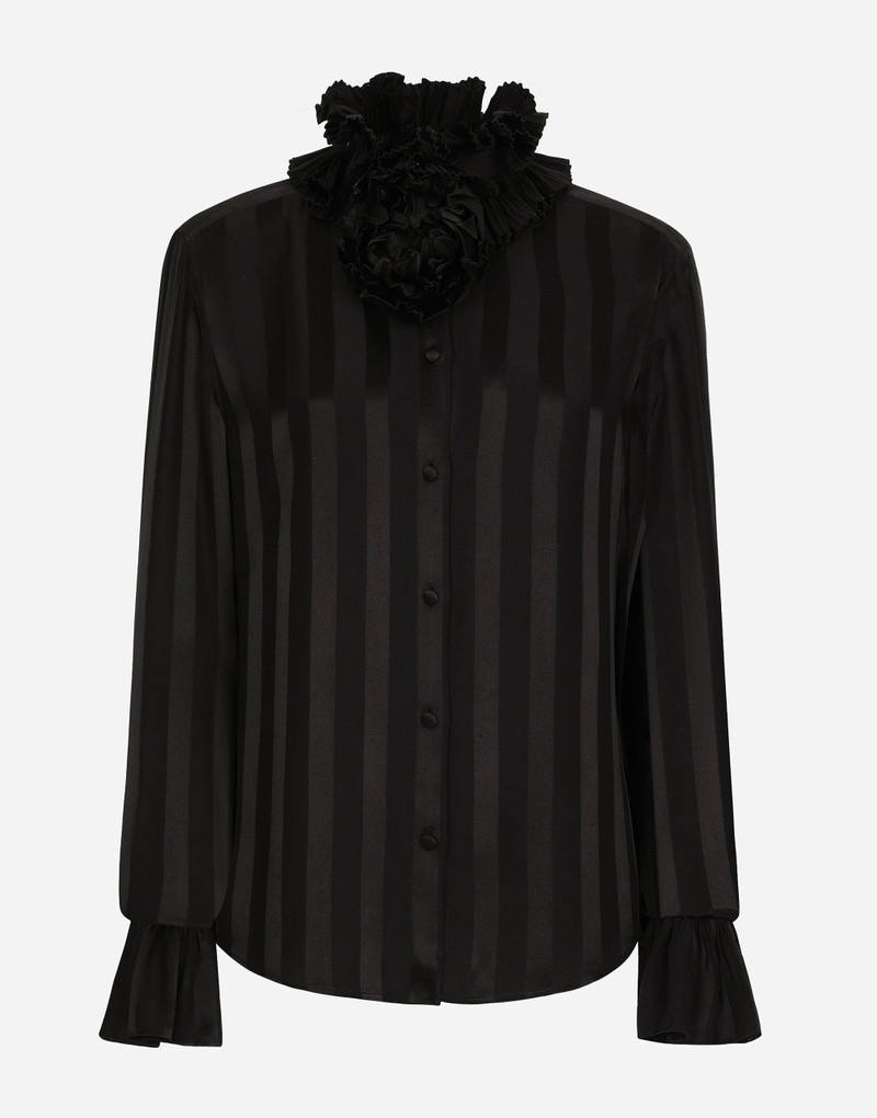 Silk jacquard shirt with pleated cuffs and collar 1