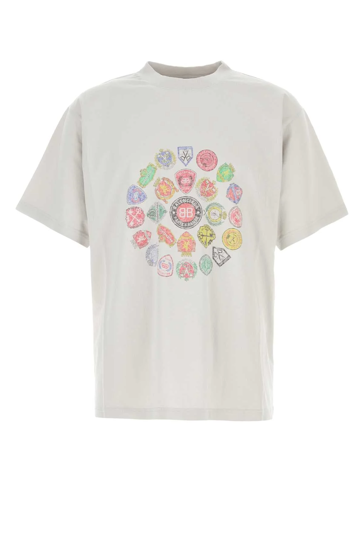 Balenciaga Men Light Grey Cotton T-Shirt - 1