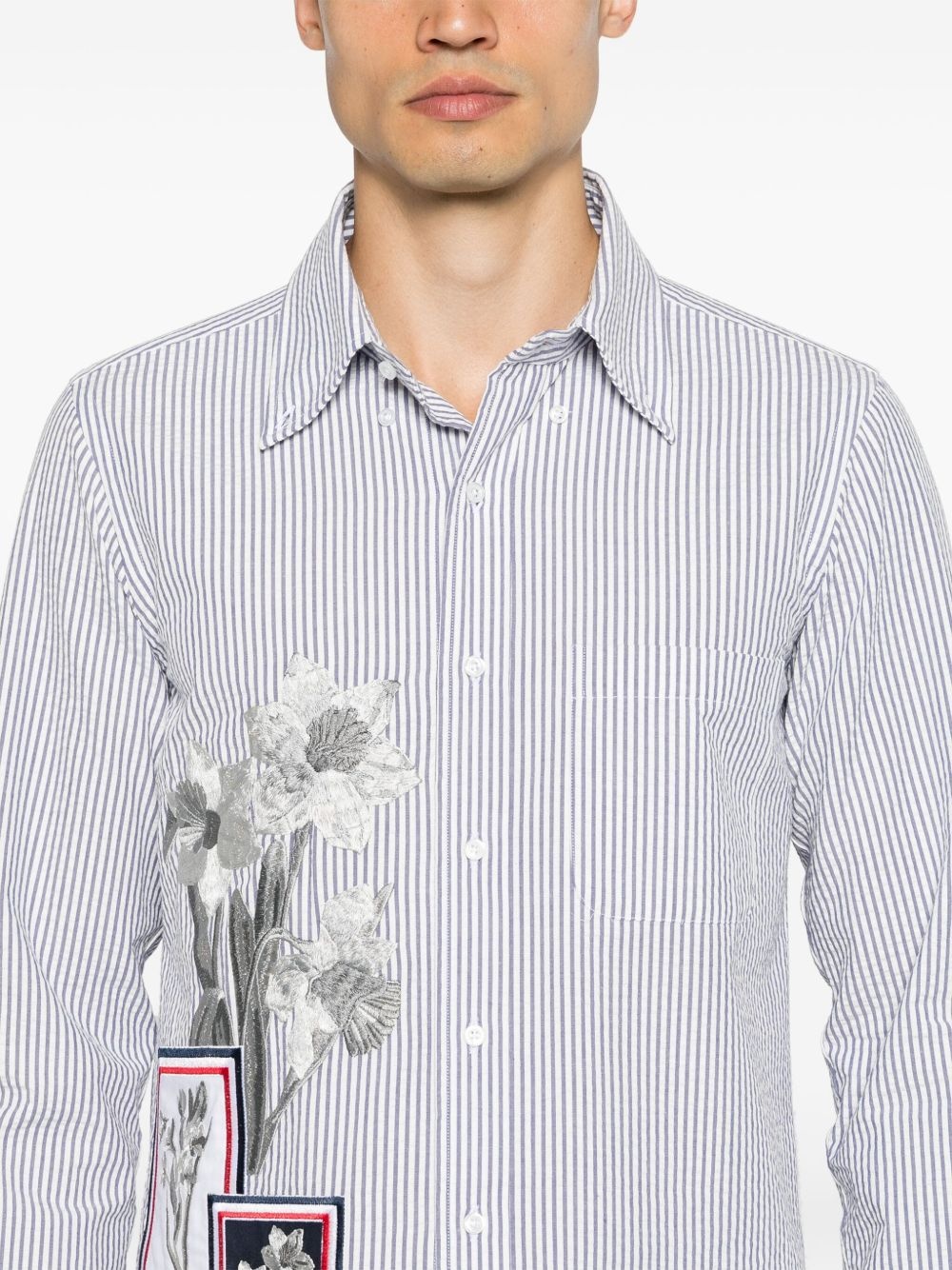 floral-embroidered striped shirt - 5