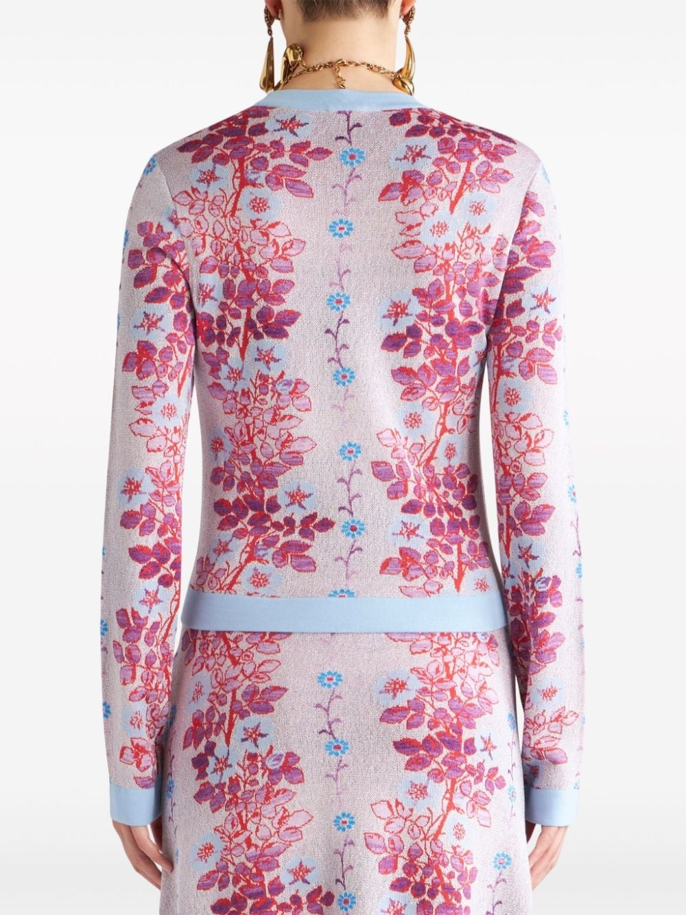 floral-jacquard crew-neck blouse - 4