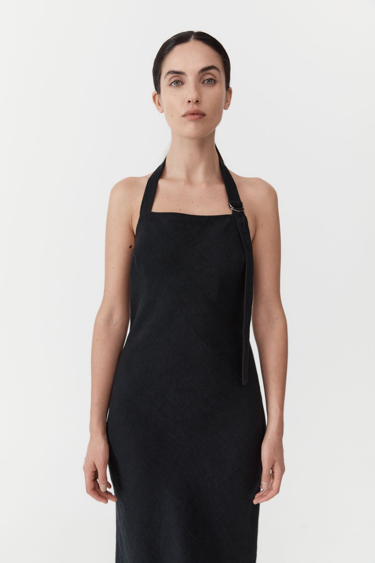 Linen Bias Maxi Dress - Black - 6