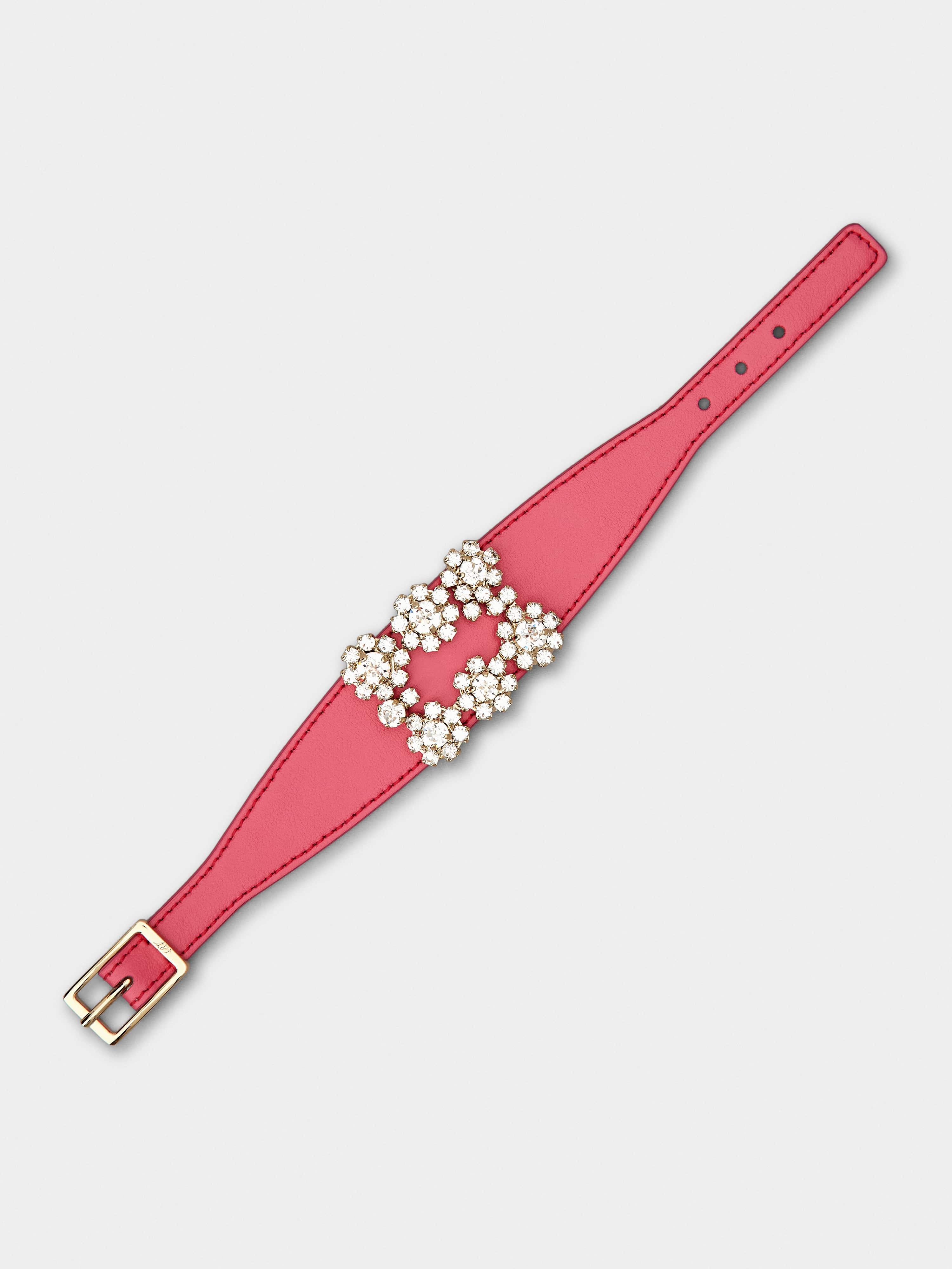 Flower Strass Buckle Bracelet in Leather - 4