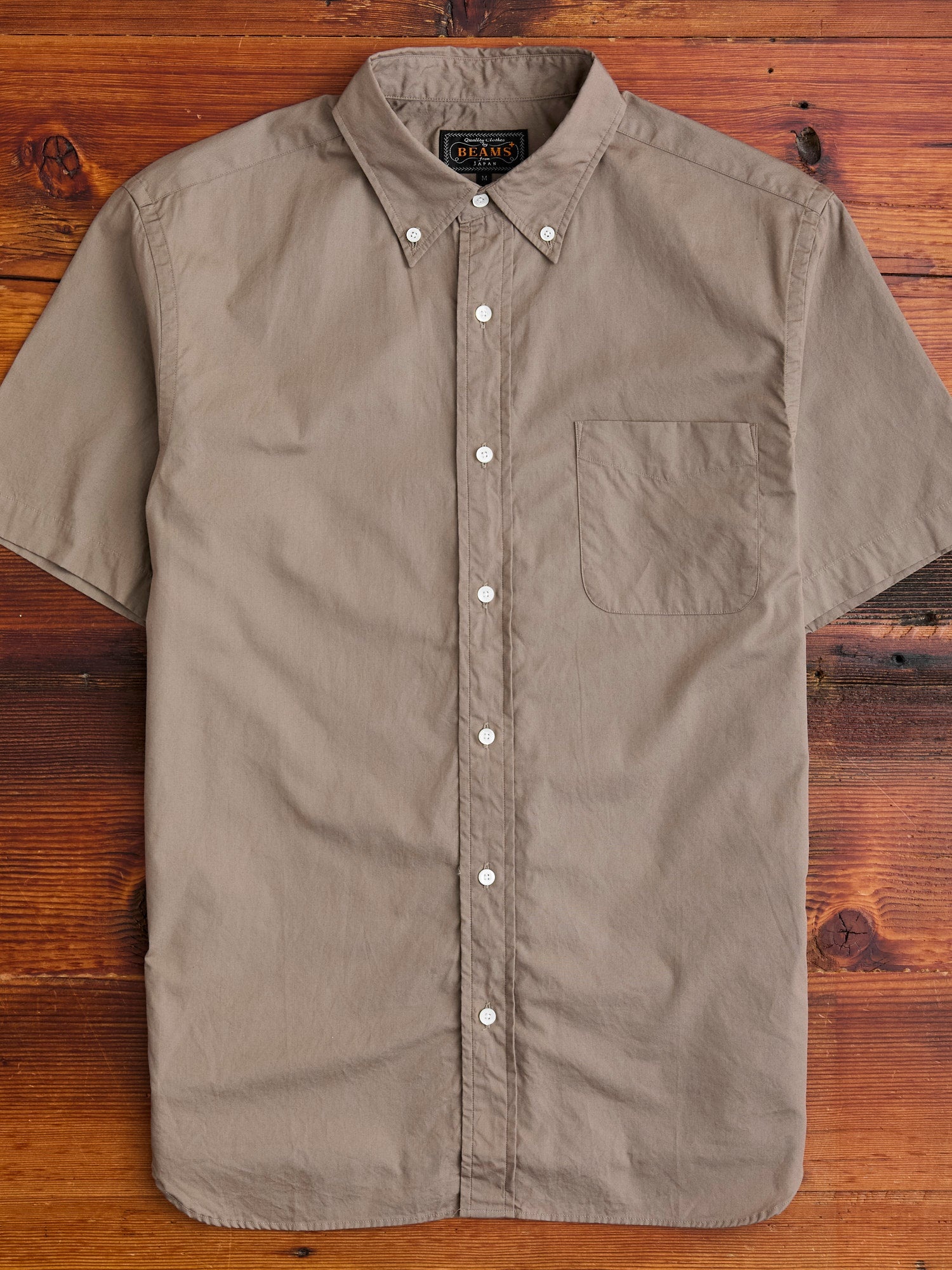 Broad Cloth Short Sleeve Button-Down Shirt in Beige - 1