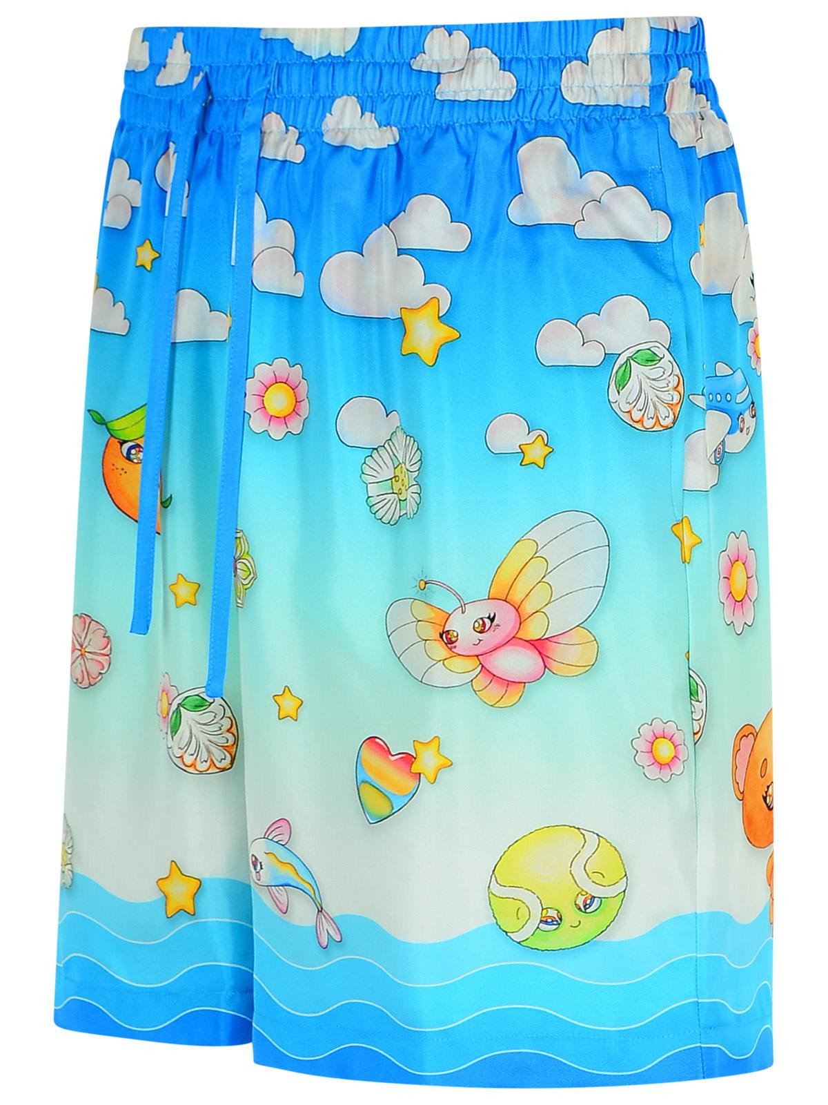 Casablanca 'Kawaii' Blue Silk Bermuda Shorts Men - 2