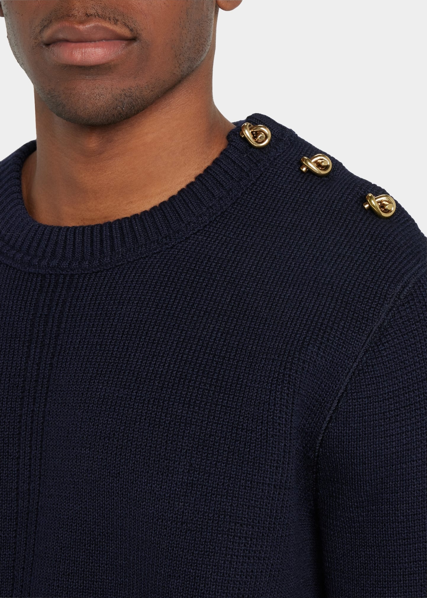 Men's Ribbed Sweater w/ Button Shoulders - 5