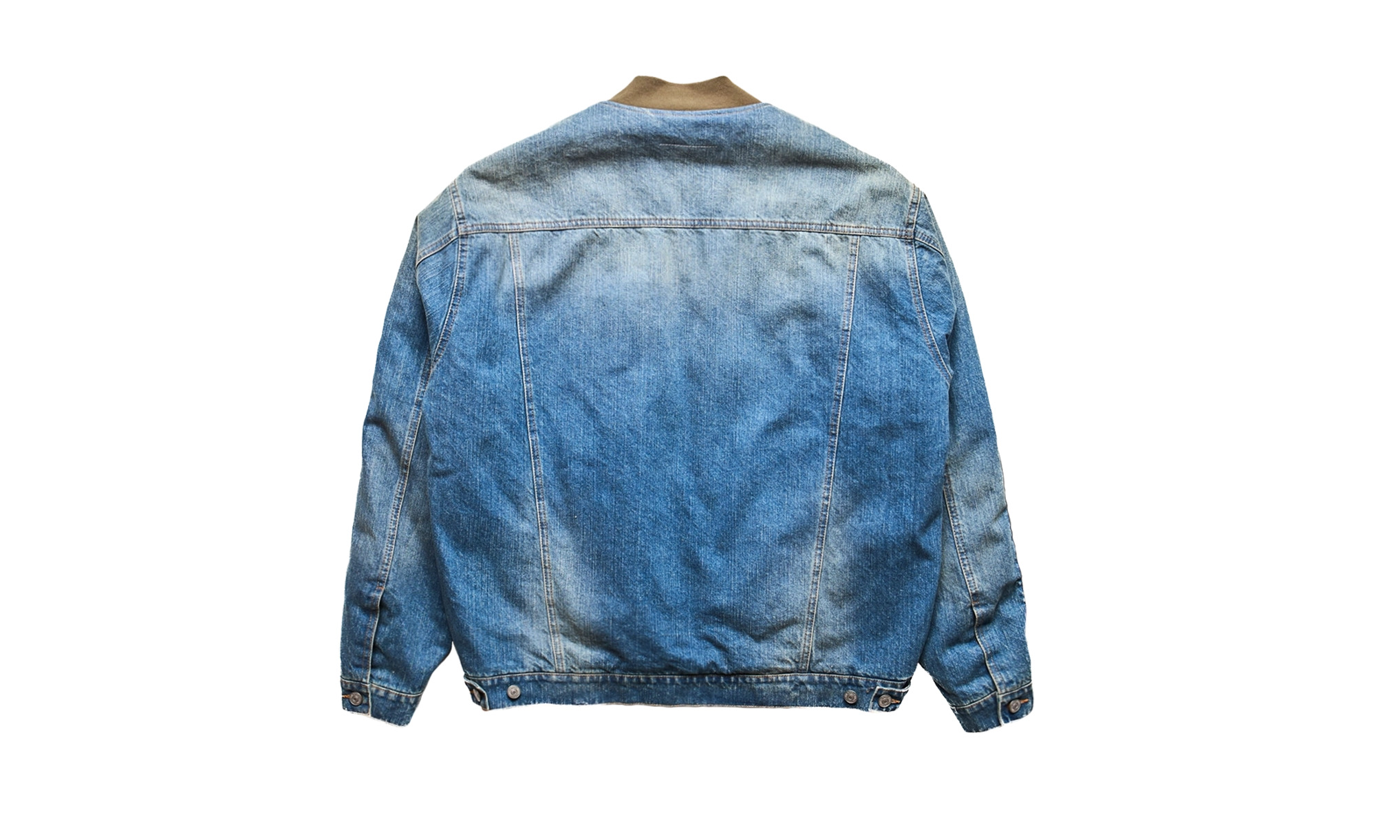 Split Denim And Nylon Bomber Jacket "Green" - 2