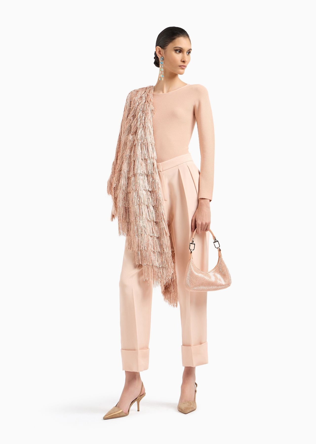 パンツ GIORGIO ARMANI MAROCAIN GLITTERY SILK PANTS GIORGIO ARMANI High-rise marocain glittery silk trousers