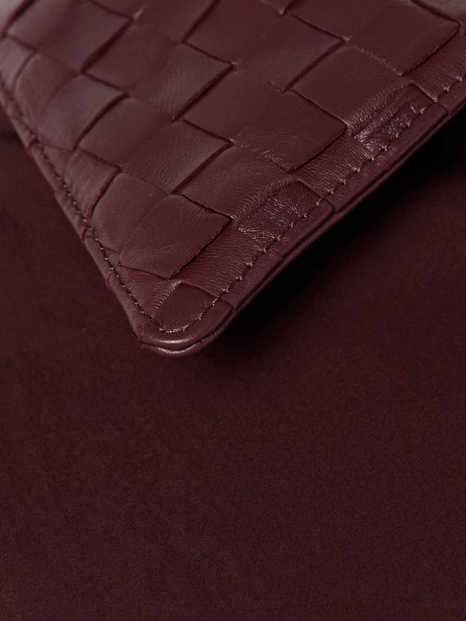 Intrecciato leather-trimmed shell down jacket Burgundy - 4