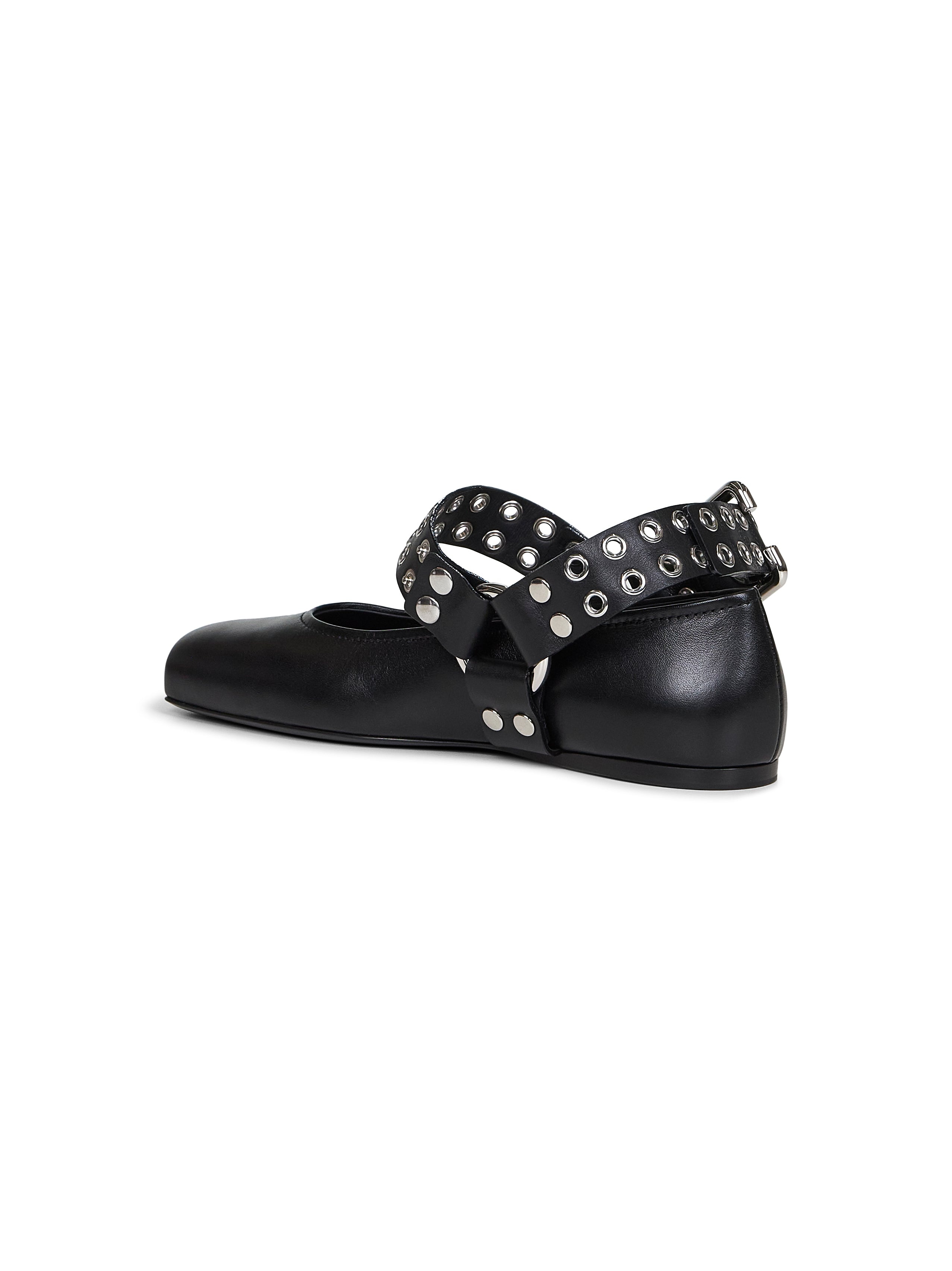 Black leather Flat Biker ballet flats - 3