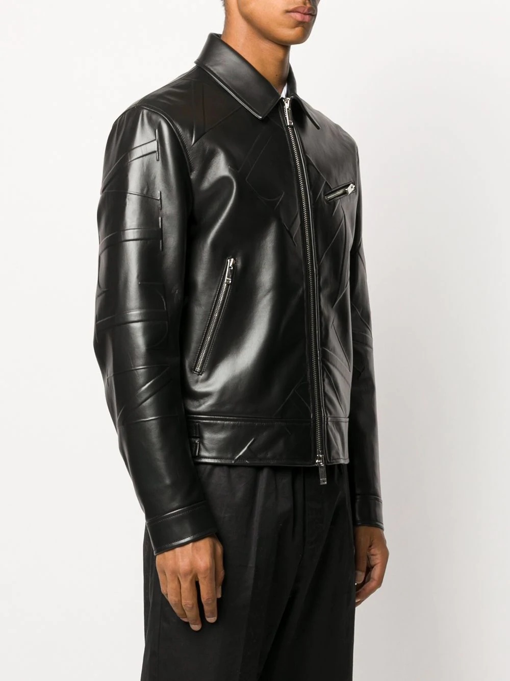 VLTN-logo leather jacket - 3