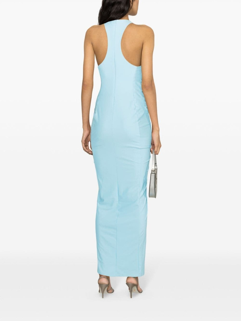 halterneck ruched maxi dress 4