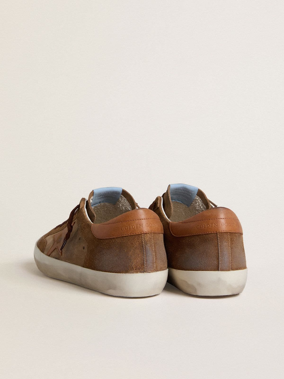 Men's Super-Star in brown suede with tan leather star and heel tab - 4