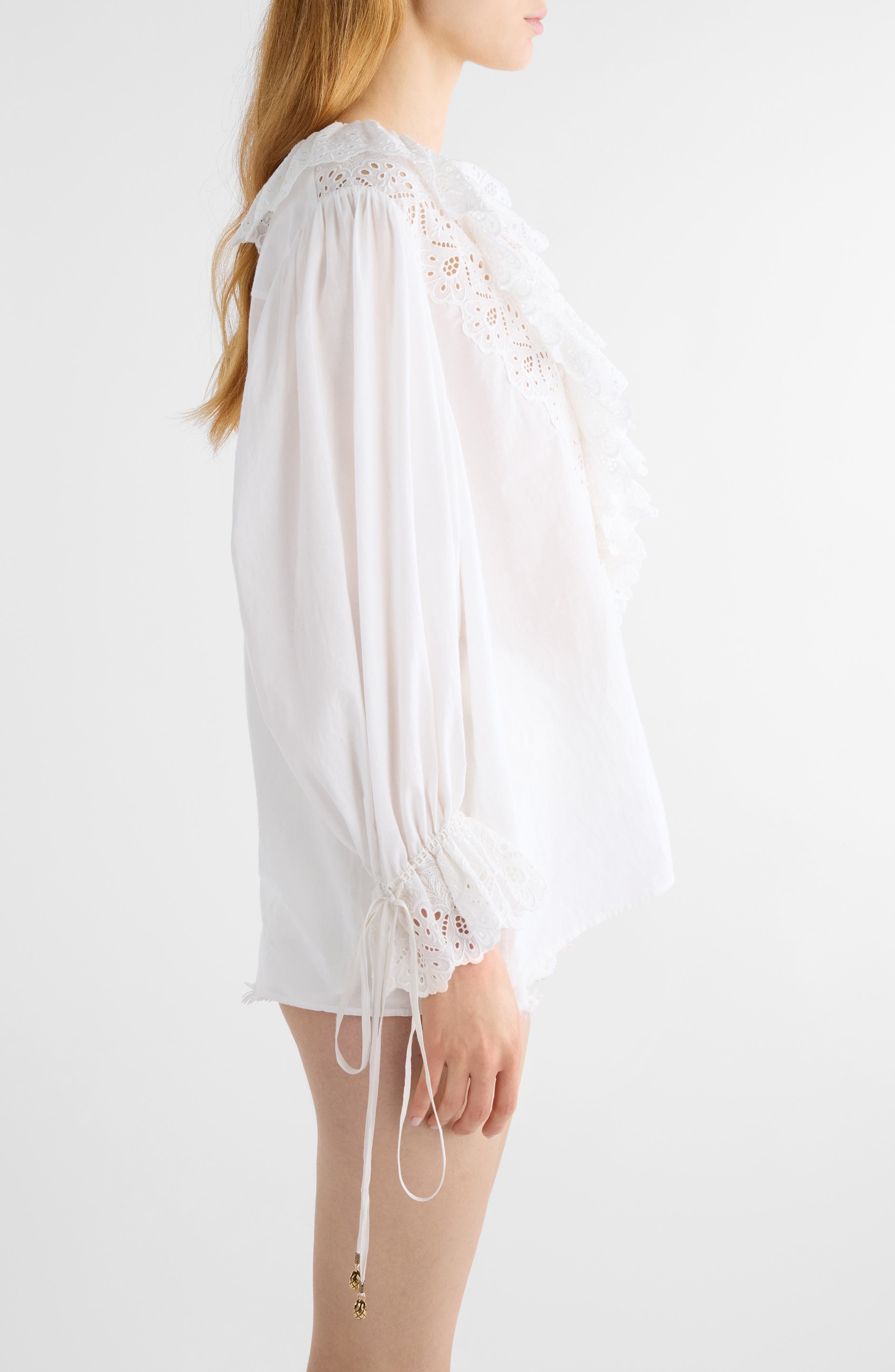Chloé Ruffle Cotton Voile Top in Iconic Milk at Nordstrom - 4